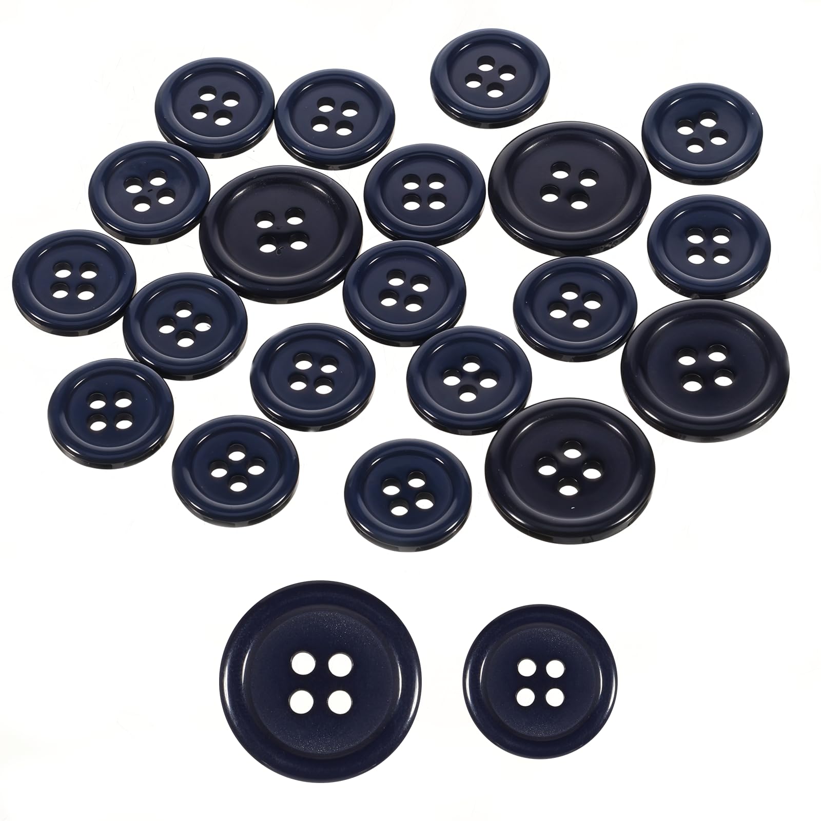 20 botones redondos de parte trasera plana para coser ropa, botones de traje azul marino de 20/15 mm, botones redondos de 4 agujeros, ideal para uniformes decorativos, pantalones, jeans, chaqueta