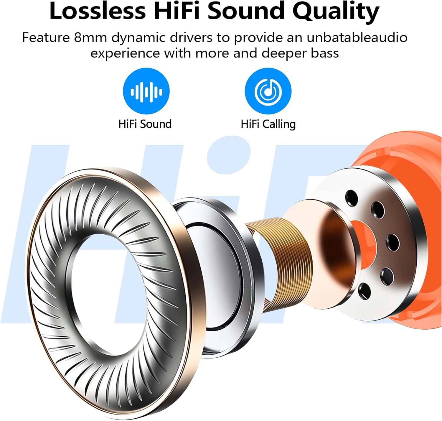 kurdene Wireless Earbuds Bluetooth 5.3 in Ear Buds Light Weight Headphones,Deep Bass Sound,Built in Mics Headset,Clear Calls Earphones for Sports Workout Orange - Image 3