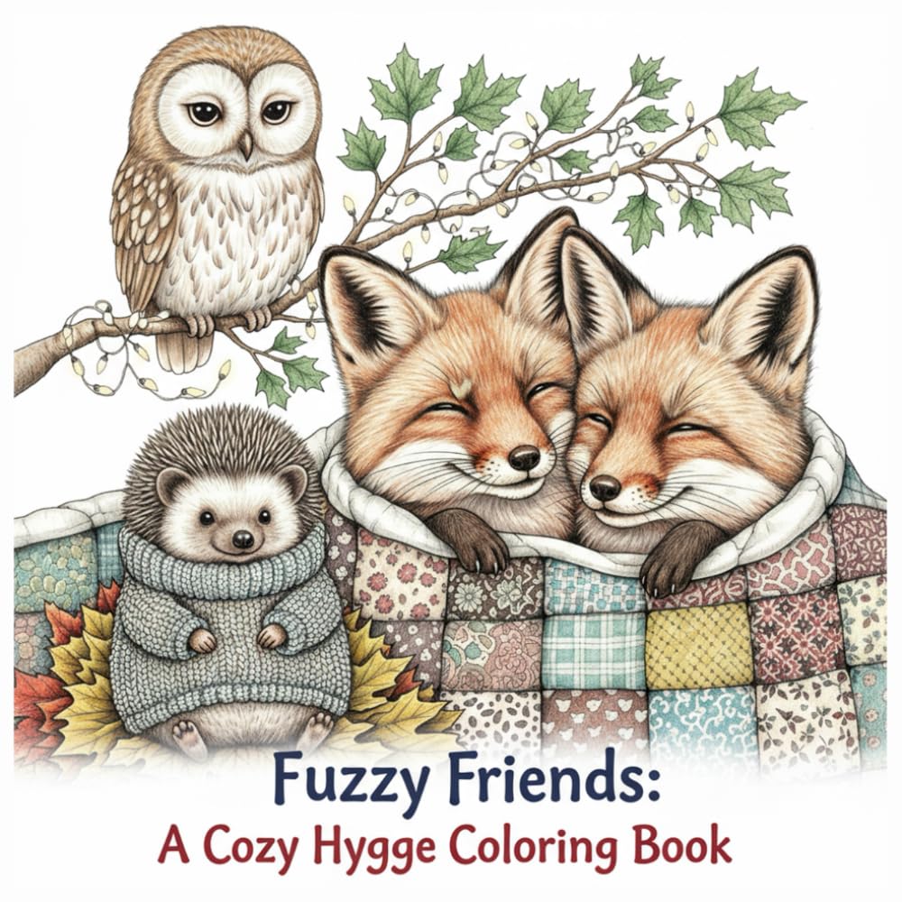 Fuzzy Friends: A Cozy Hygge Coloring Book: Cute and Cozy Animal Characters for Relaxation and Stress Relief