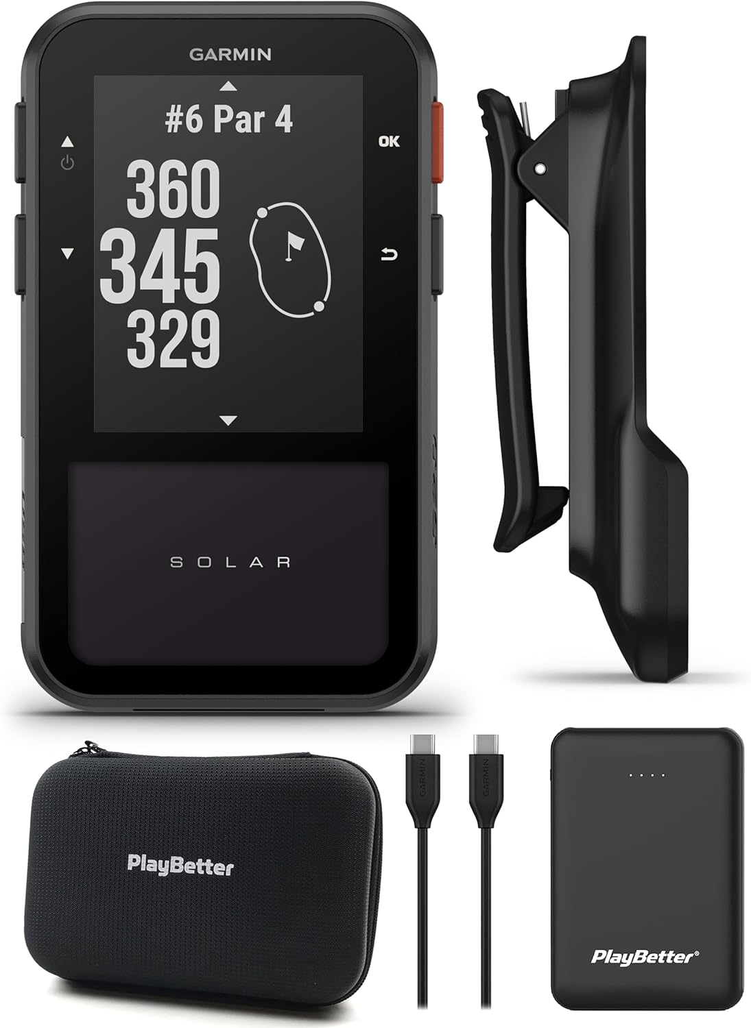 Garmin Approach G20 Solar GPS Golf Handheld Bundle - Solar Charging, Sunlight-Readable High-Resolution Display, Built-in Magnetic Mount with PlayBetter 5000mAh Portable Charger & Hard Case