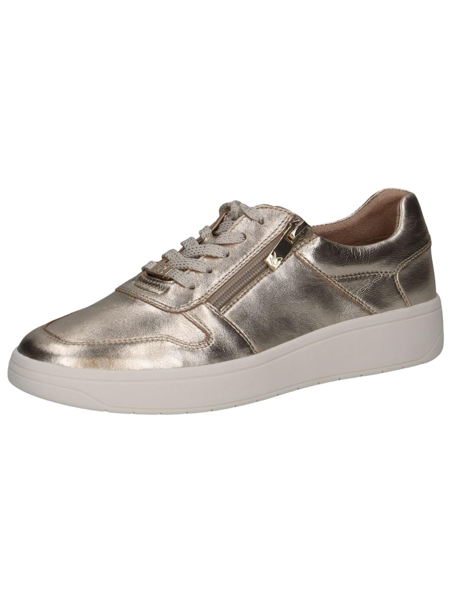 CAPRICE Women's Flat Leather Sneakers with Zipper, Gold (Gold), 4 UK