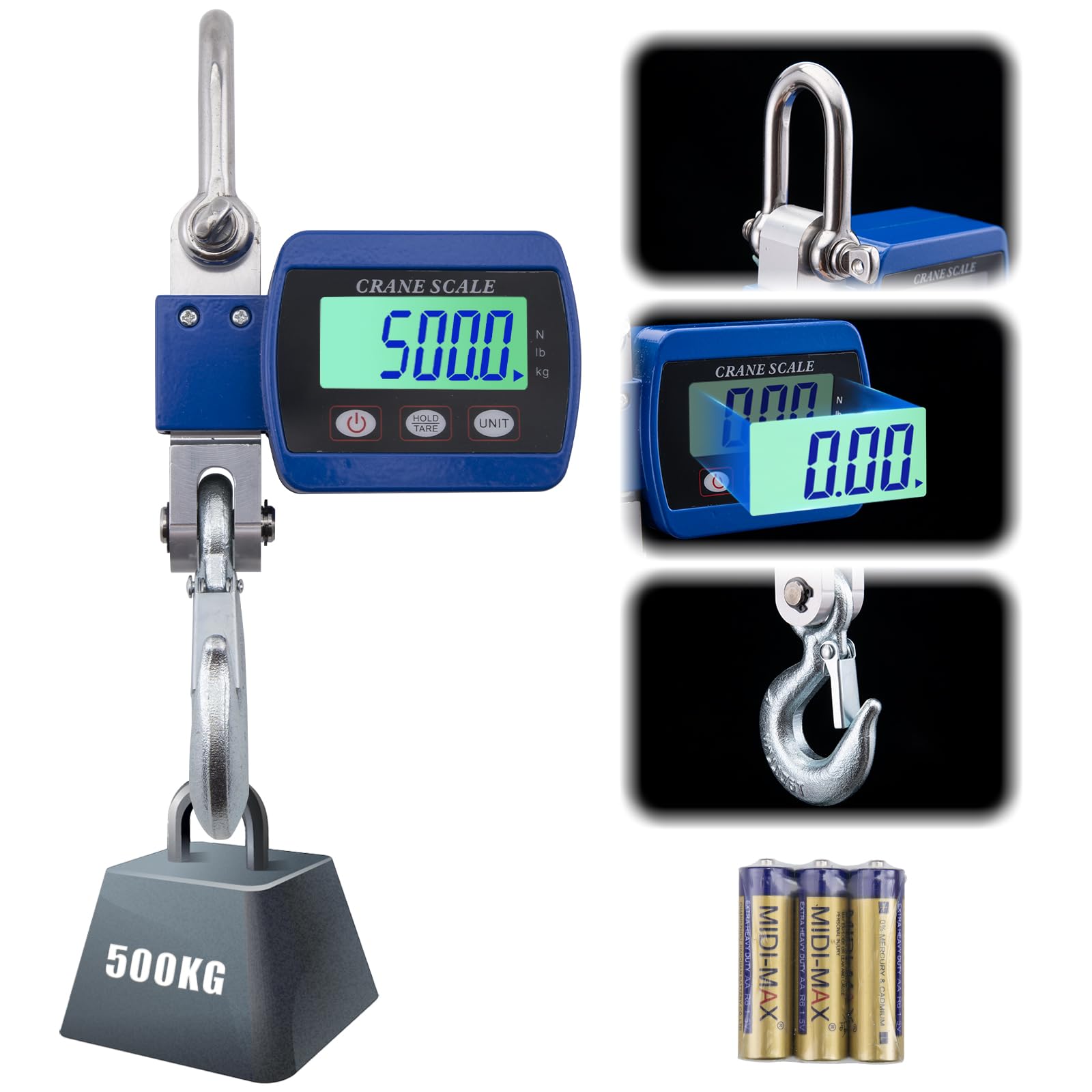 Goture Digital Hanging Scale,500kg/1100lbs Crane Scales,Fishing Scale with LED Display, Heavy Duty Hanging Weight Scale for Fishing,Luggage,Big Game,Farm,Hunting,Industries,Warehouse