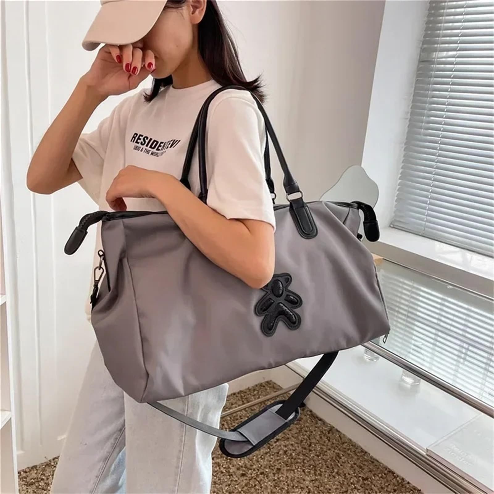 Bolsa de Viaje Bolsa de Deporte for Mujer, Bolsas de Viaje, Bolsas de Fin de Semana Impermeables, Maletas, Bolsos de Mano, Equipaje, Bolsos de Hombro for Yoga con Bolsa for Zapatos(Grey)
