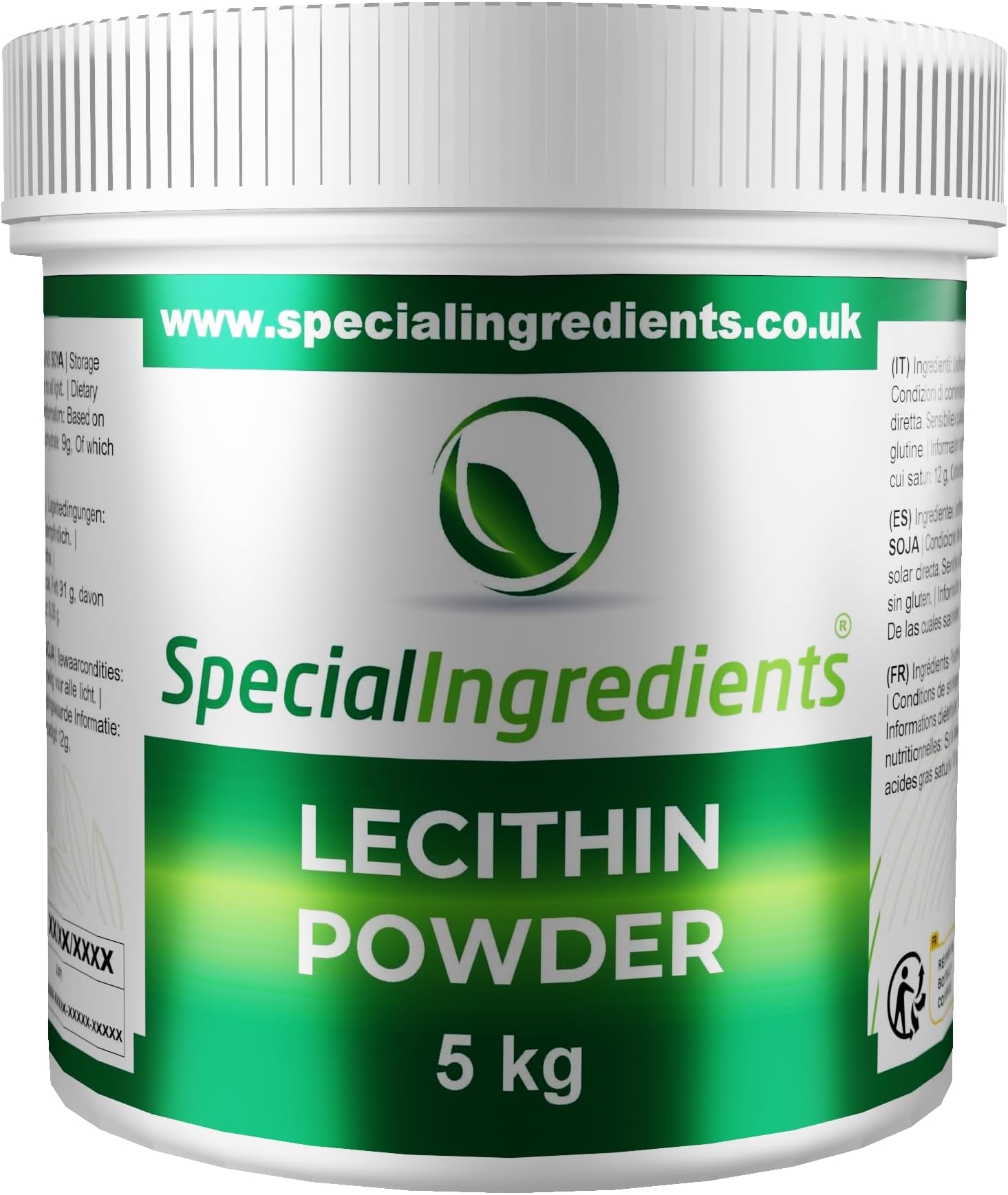 Lecithin Powder 5kg Premium Quality - Suitable for Vegans, Non-GMO, Gluten Free – Recyclable Container