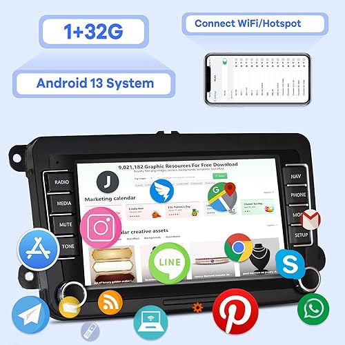 Miniatura 3 de Android 13 Radio de coche para VW Passat Jetta Seat Golf Skoda Polo Touran, [1G+32GB] 7 pulgadas pantalla táctil Volkswagen estéreo con cable e
