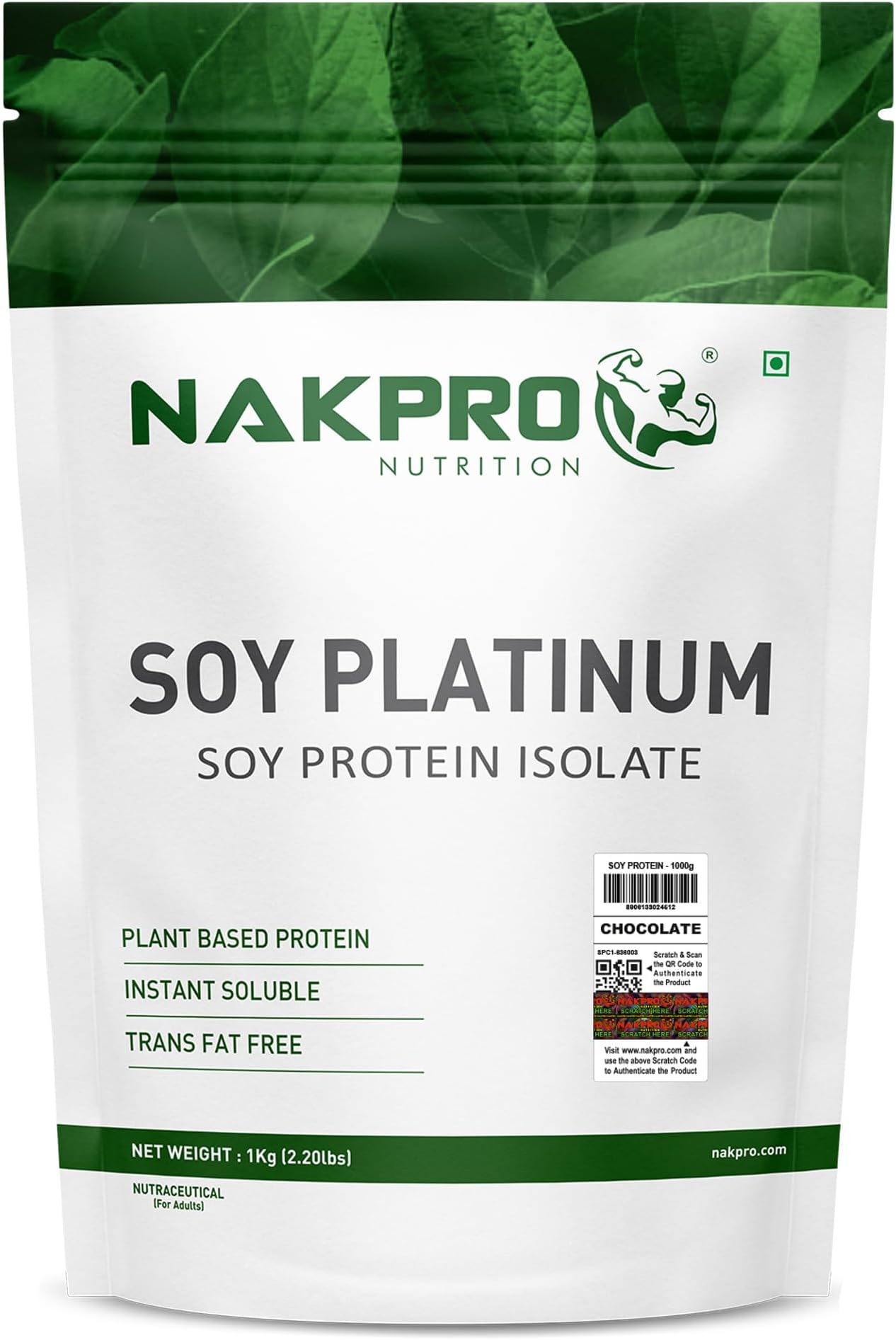 NAKPRO NUTRITION Soy Protein Isolate | 1kg Chocolate | 25.3g Protein | Plant Based Protein Powder | All Essential Amino Acids for Support and Recovery