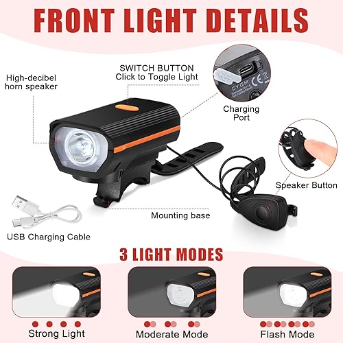 Miniatura 3 de Hanaive Juego de 4 luces LED brillantes para bicicleta, recargable por USB, faros delanteros y traseros, impermeables, accesorios de ciclismo para