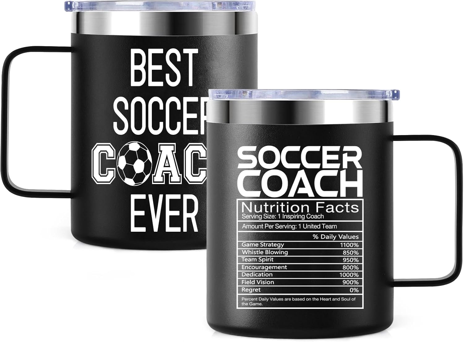 Soccer Coach Gifts for Men, Soccer Coach Nutrition Facts Stainless Steel Mug for Appreciation, Christmas, 12oz Insulated Travel Coffee Cup with Handle