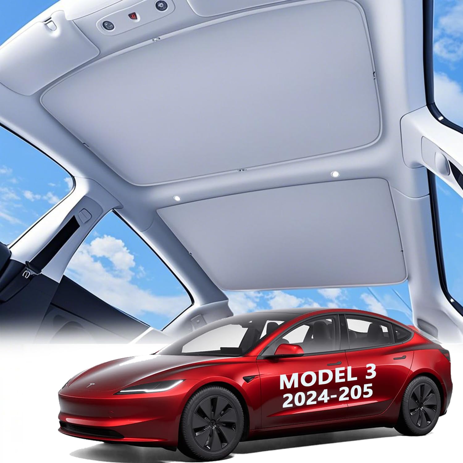 2025 Upgrade Sunshade Roof for Tesla Model 3 Highland 2024 2025 [No-Gap/Sag-Free] Sun Protection for Model 3 Glass Roof Sun Shade 2024 2025 Nano Ice-Crystal Coated Heat Insulation