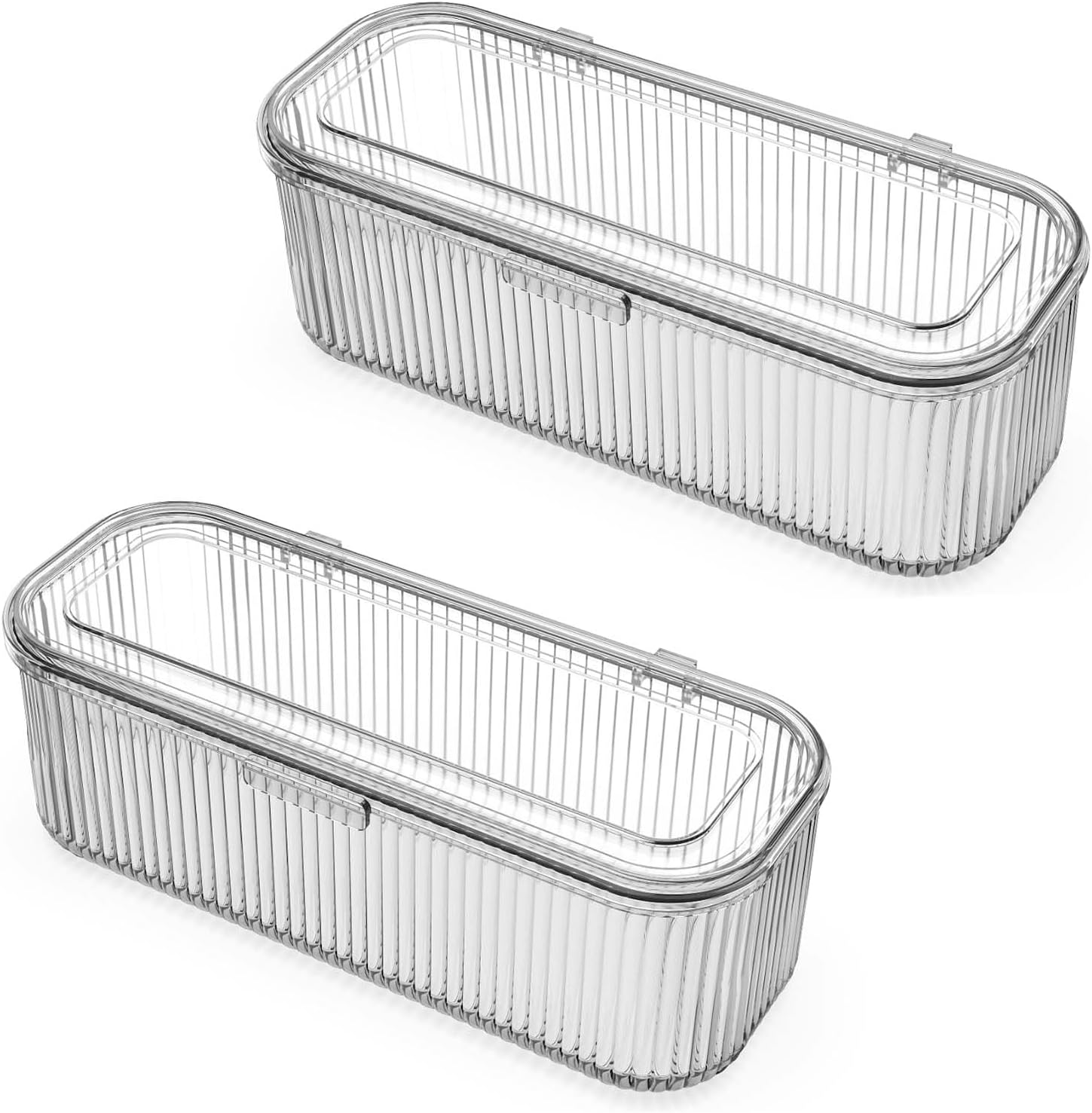 JessLab Makeup Brush Holder Organizer, Clear Makeup Sponges Organizer, Cosmetic Storage Case with Lid Display Case for Vanity, 1 Compartment (2 Pack)