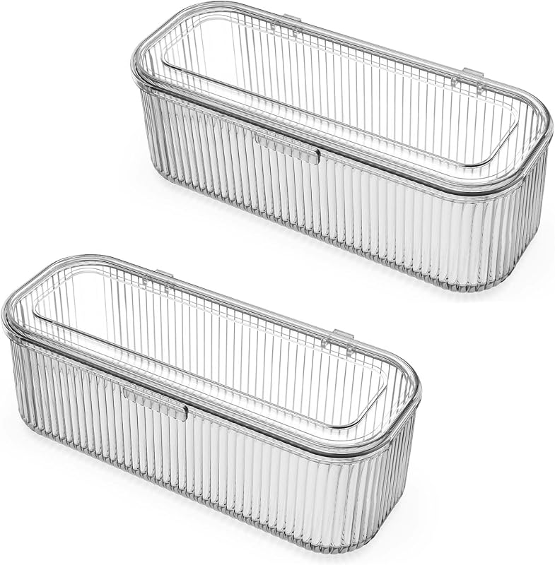 Makeup Brush Holder Organizer, Clear Makeup Sponges Organizer, Cosmetic Storage Case with Lid Display Case for Vanity, 1 Compartment (2 Pack)
