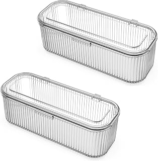Makeup Brush Holder Organizer, Clear Makeup Sponges Organizer, Cosmetic Storage Case with Lid Display Case for Vanity, 1 Compartment (2 Pack)