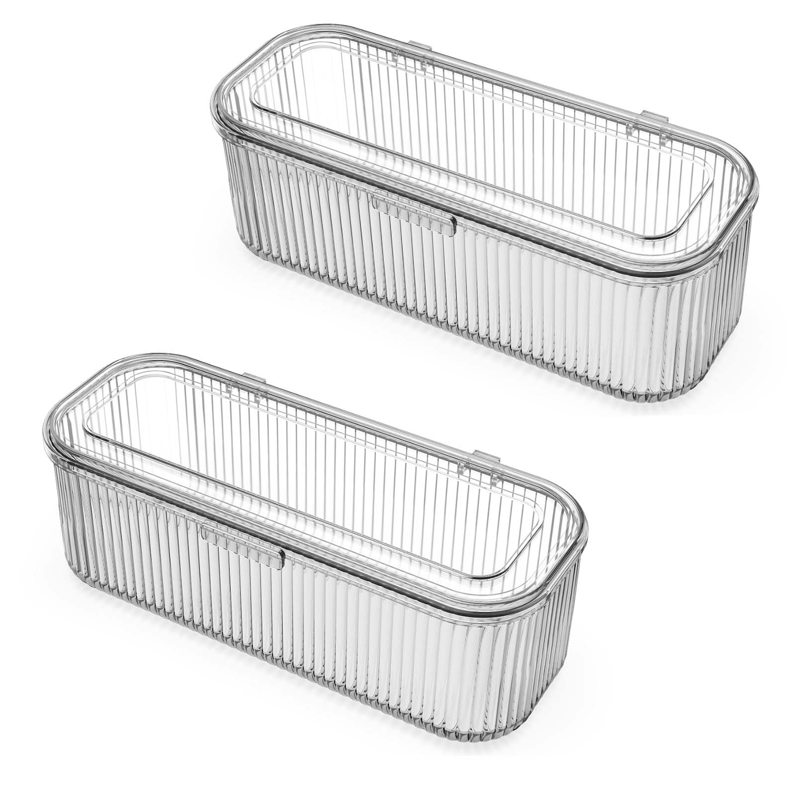 JessLab Makeup Brush Holder Organizer, Clear Makeup Sponges Organizer,Cosmetic Storage Case with Lid Display Case for Vanity, 1 Compartment (2 Pack)