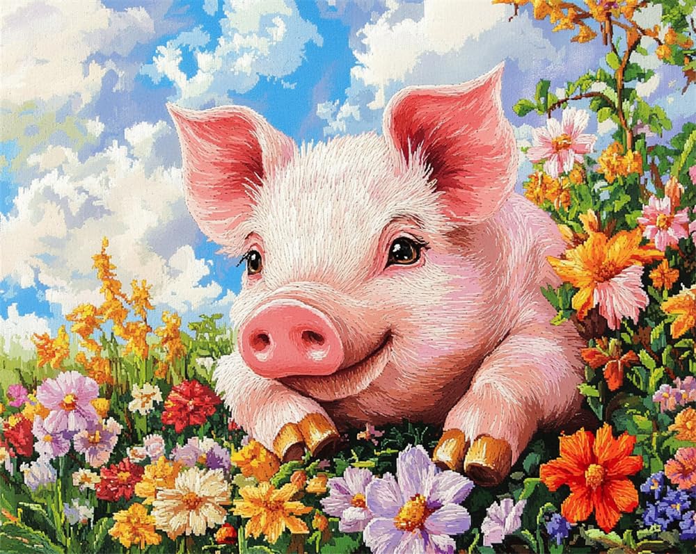 Kitquiver Latch Hook Kits for Adults Beginners Rug Cute Pig and Flowers Cro