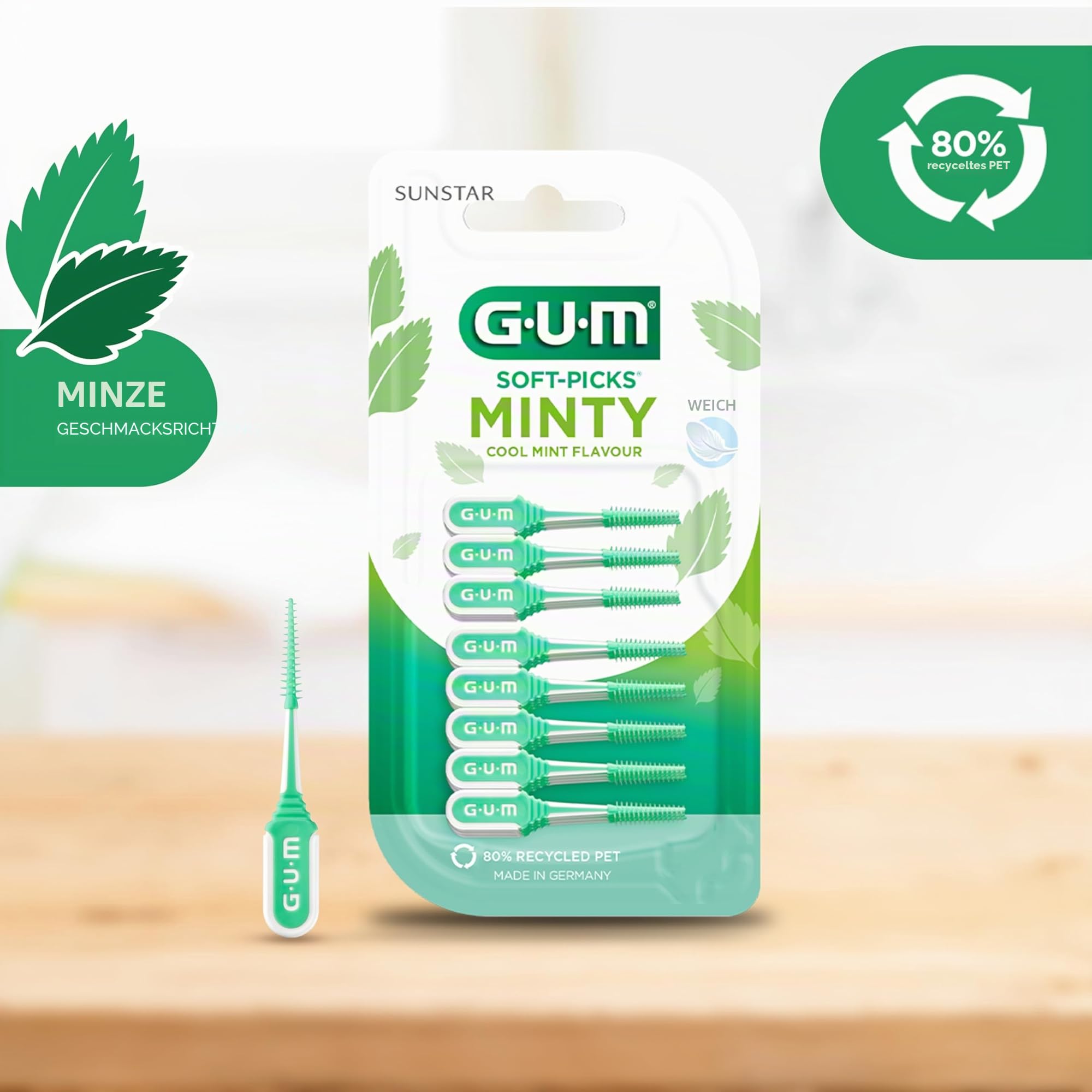 GUM SOFT-PICKS MINTY Interdentalreiniger | Erfrischender Minzgeschmack | Zahnreinigung und Zahnbelagentfernung | Größe S | 6 x 40 Stück