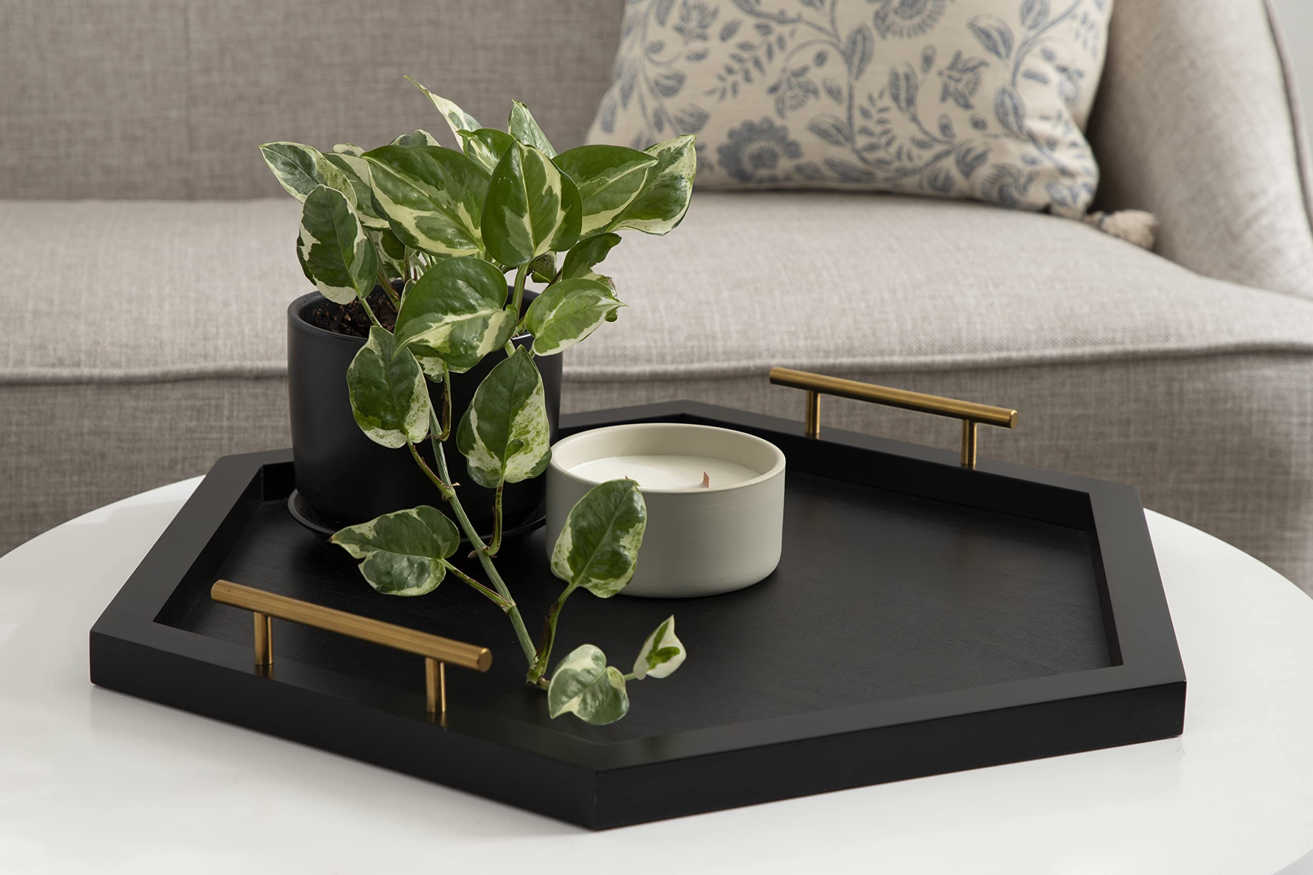 Kate and Laurel Halsey Modern Glam - Bandeja decorativa hexagonal de madera para almacenamiento y exhibición del hogar, 22 x 19 pulgadas, color negro