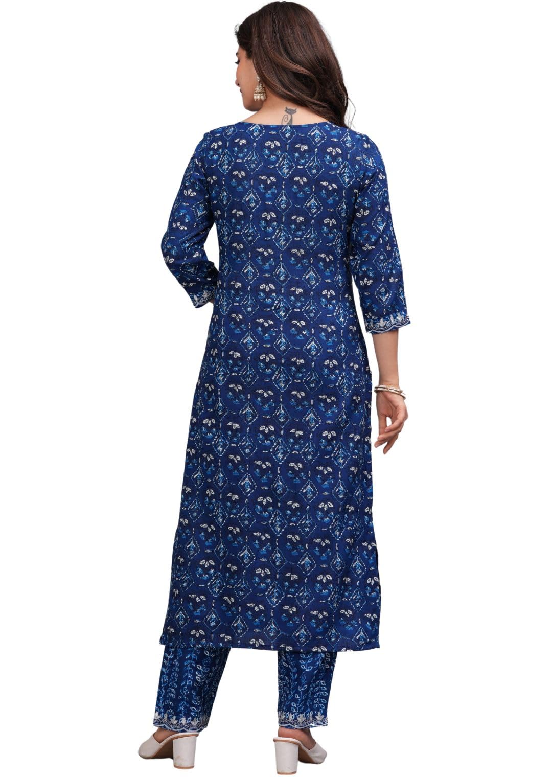 Rytras Women's Embroidered Straight Kurta Set With Palazzo Pants & Dupatta- Ethnic Wear, Blue(Ryt607-New,3Xl)