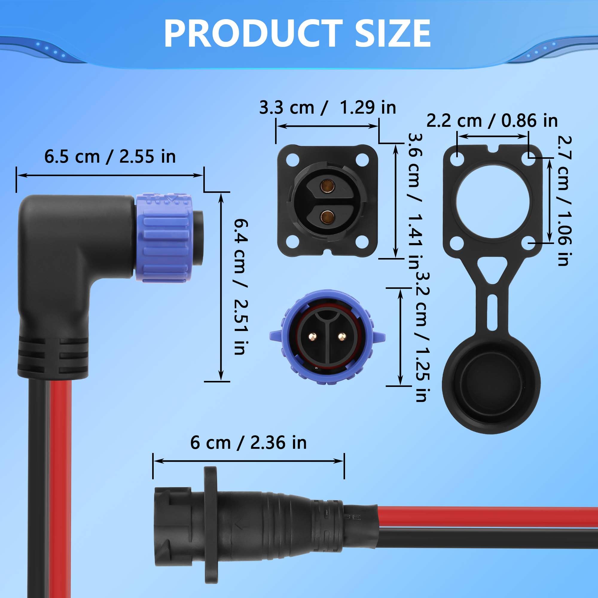 CERRXIAN Connecteur rapide pour moteur de pêche à la traîne à courant continu étanche, 90°, 2 pôles, 8 AWG, 50 A, 12 V/24 V/36 V/48 V, mâle et femelle