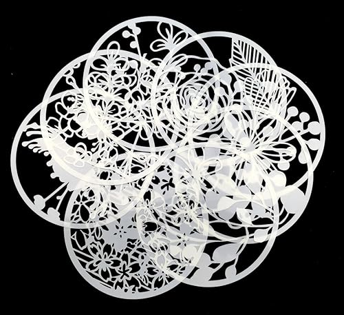 Miniatura 3 de Paquete de 8 plantillas de pintura floral  Plantillas redondas huecas reutilizables para manualidades, arte de pared, lienzo y decoración de tela