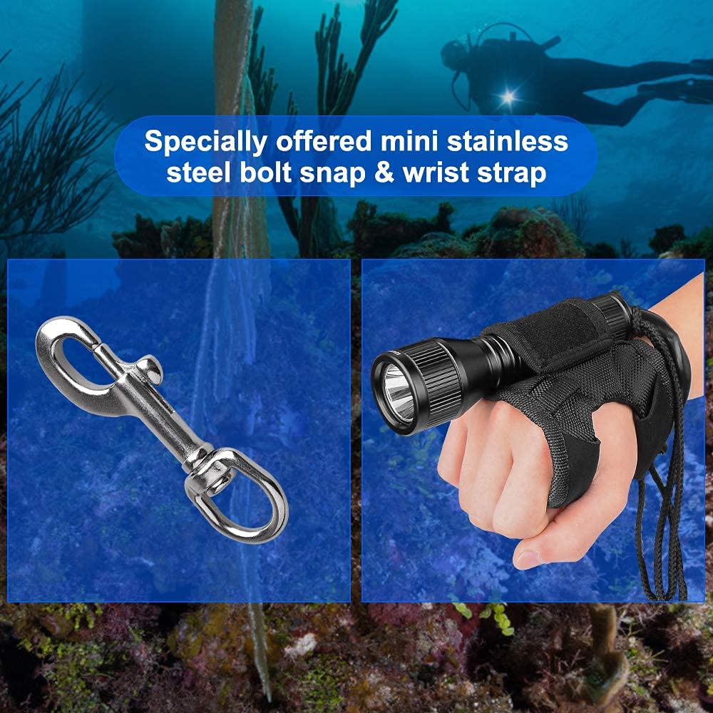 ORCATORCH D550 Tauchlampe mit Tauchhaken, Tauchen Taschenlampe IP68 Wasserdicht,LED Unterwasser lampe mit Magnetschalter für Taucher,Hummer fangen, Unterwassertechnik, Tauchunterricht