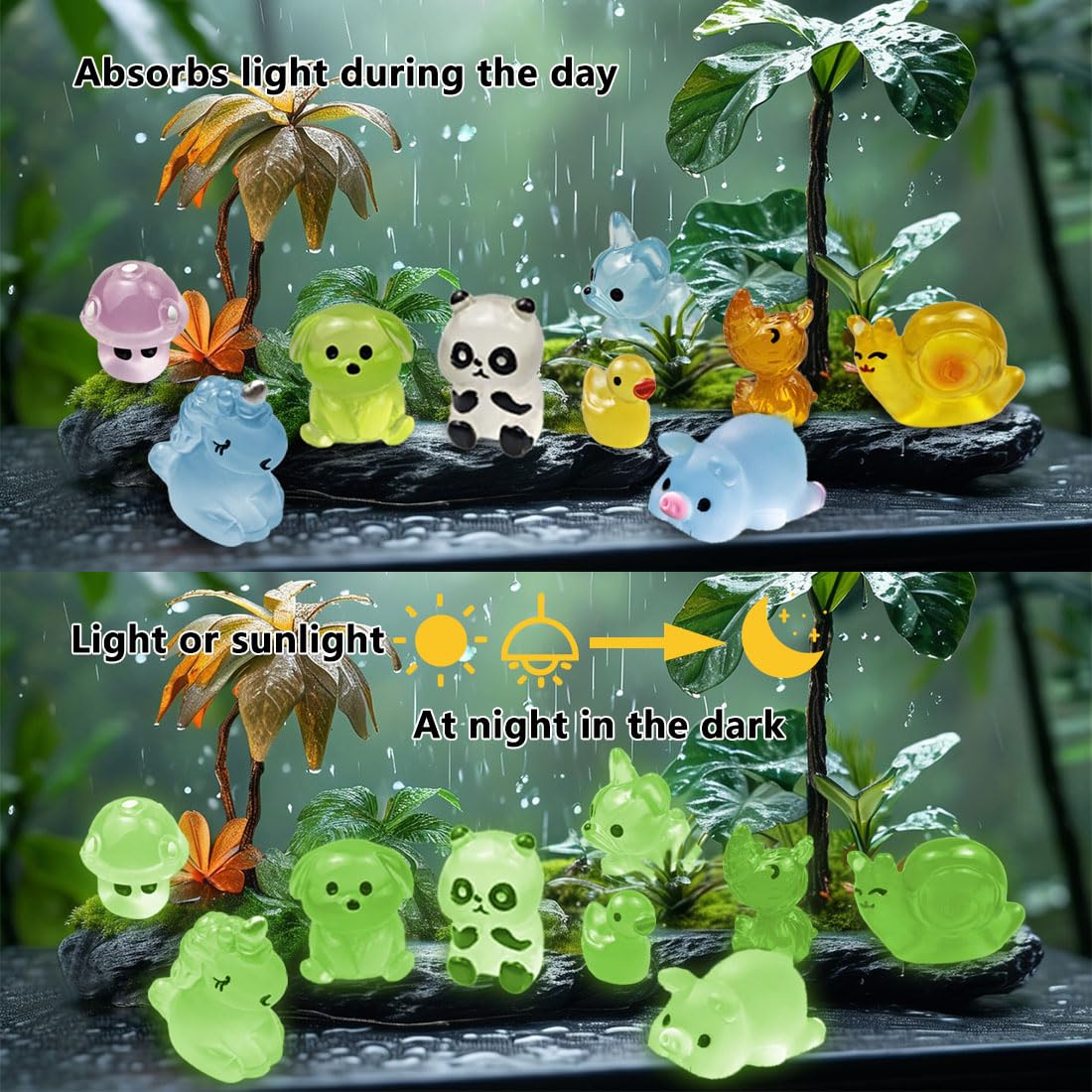 100 Pcs Mini Resin Animals – Glow In The Dark, Bulk Miniature Figurines For Dollhouse & Decor