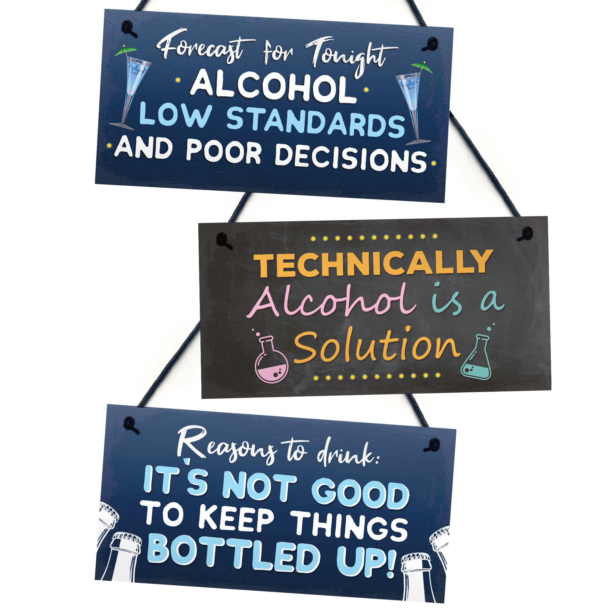Red Ocean Pack of 3 Bar Sign Bundle, Bar Accessories For Home Bar or Outdoor Garden Bar, Novelty Alcohol Gifts For Friend, Bar Signs For Home Pub or Man Cave