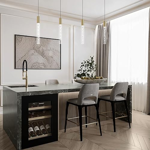 Miniatura 8 de Moderna lámpara colgante dorada de 3 colores para isla de cocina, cable de iluminación colgante LED de 1 luz ajustable, luces colgantes de techo