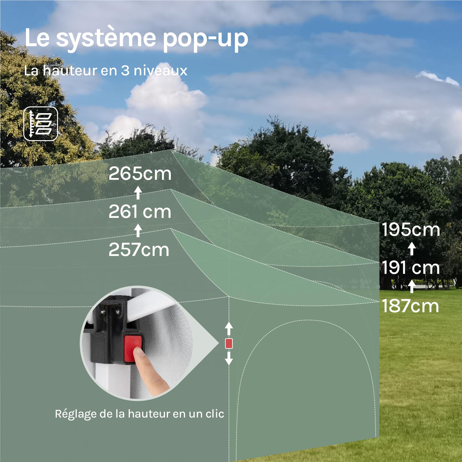 WOLTU Tonnelle de Jardin Pliable 3x6m avec 6 parois Beige | UPF 50+ UV, imperméable, hauteur ajustable, vent stable, 6 parois, Jardin