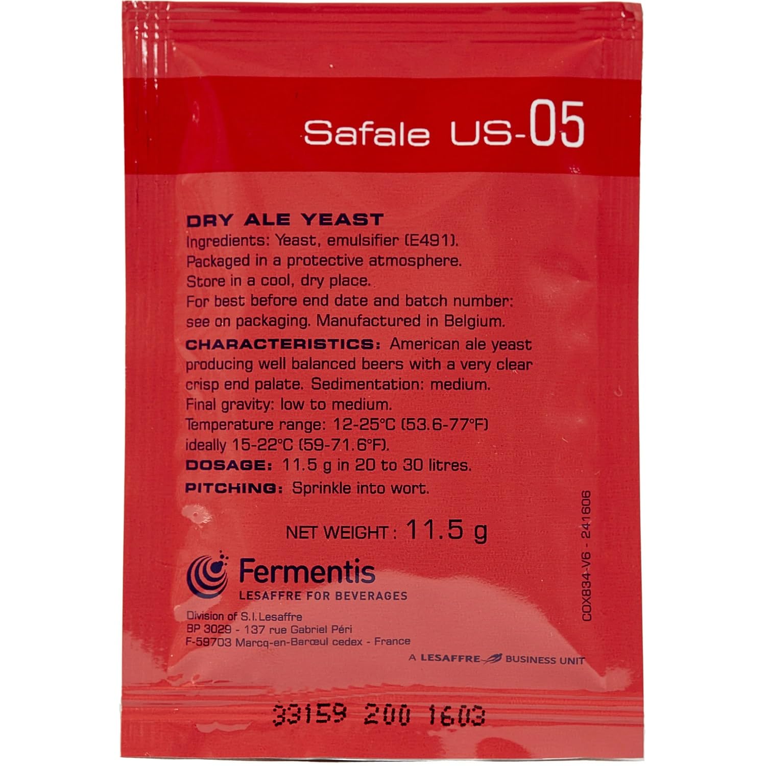 Fermentis DY26 Dry Yeast - Safale US-05 (11.5 g)