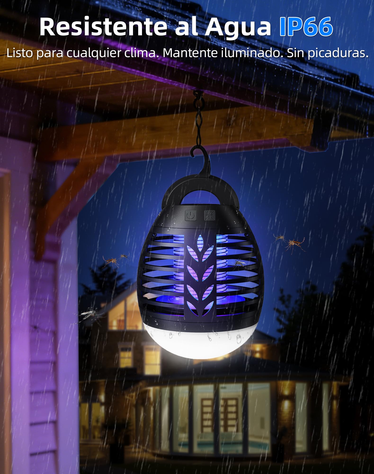 Lámpara Antimosquitos 2 en 1 LED USB Recargable IP66 Impermeable UV para Exterior Camping