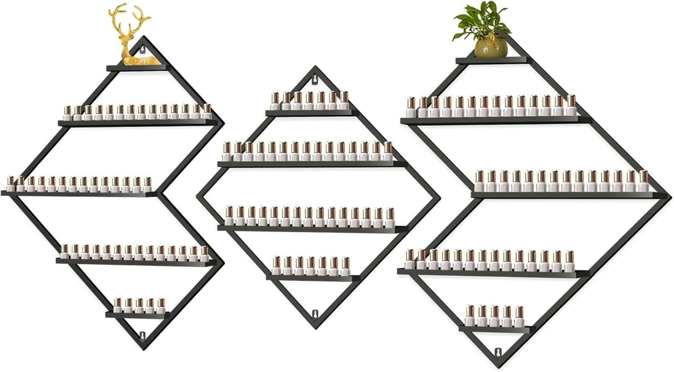 Présentoir vernis à ongles pour mur, rangement métal polygonal 3 pièces pour salon de manucure