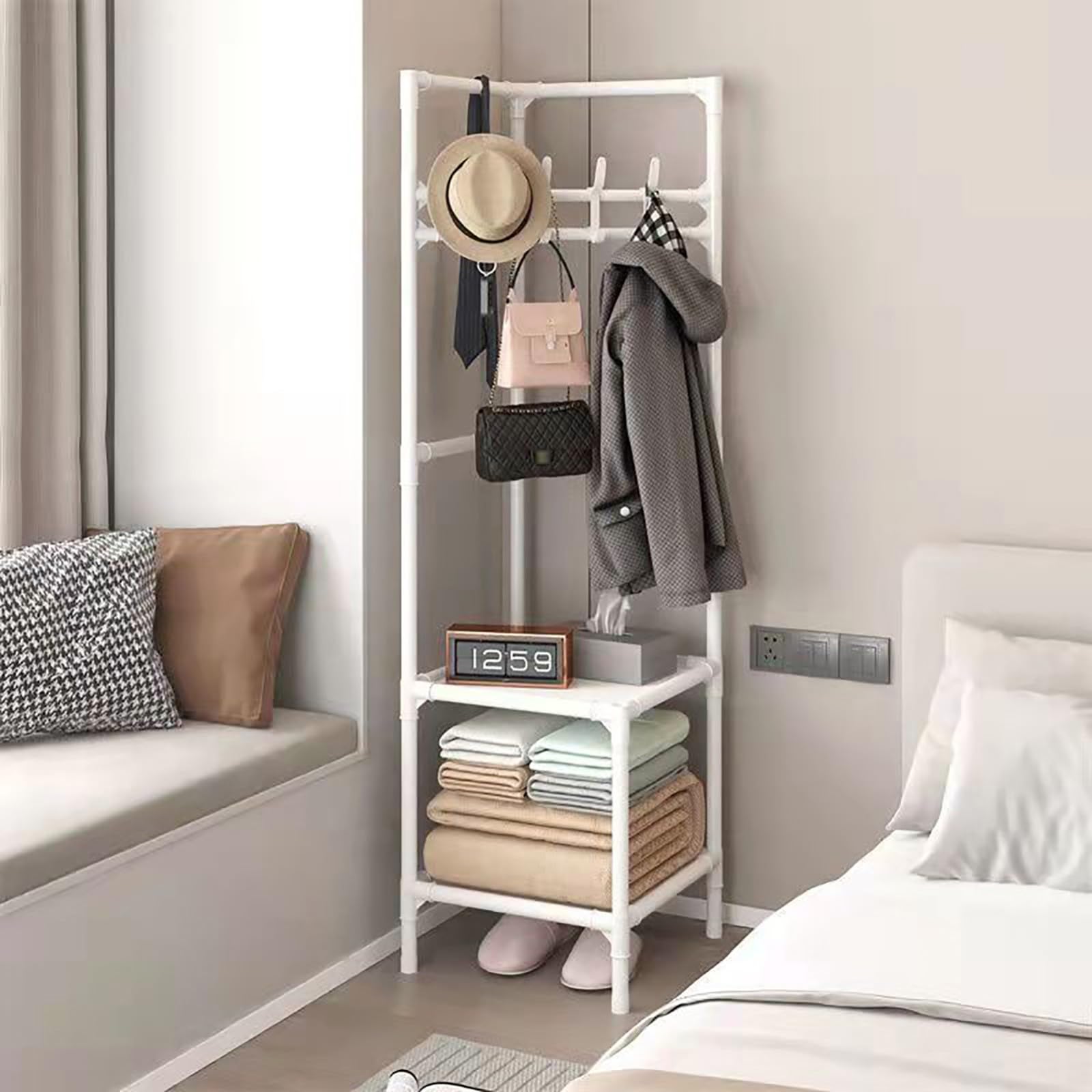 MYUYEE Coat Rack For The Entryway, Coat And Shoe Rack, Coat And Shoe Rack, Storage Orga For The Entryway For Bedroom, Hallway, Office Black, 2 Layers(Wei?-2 Layers)