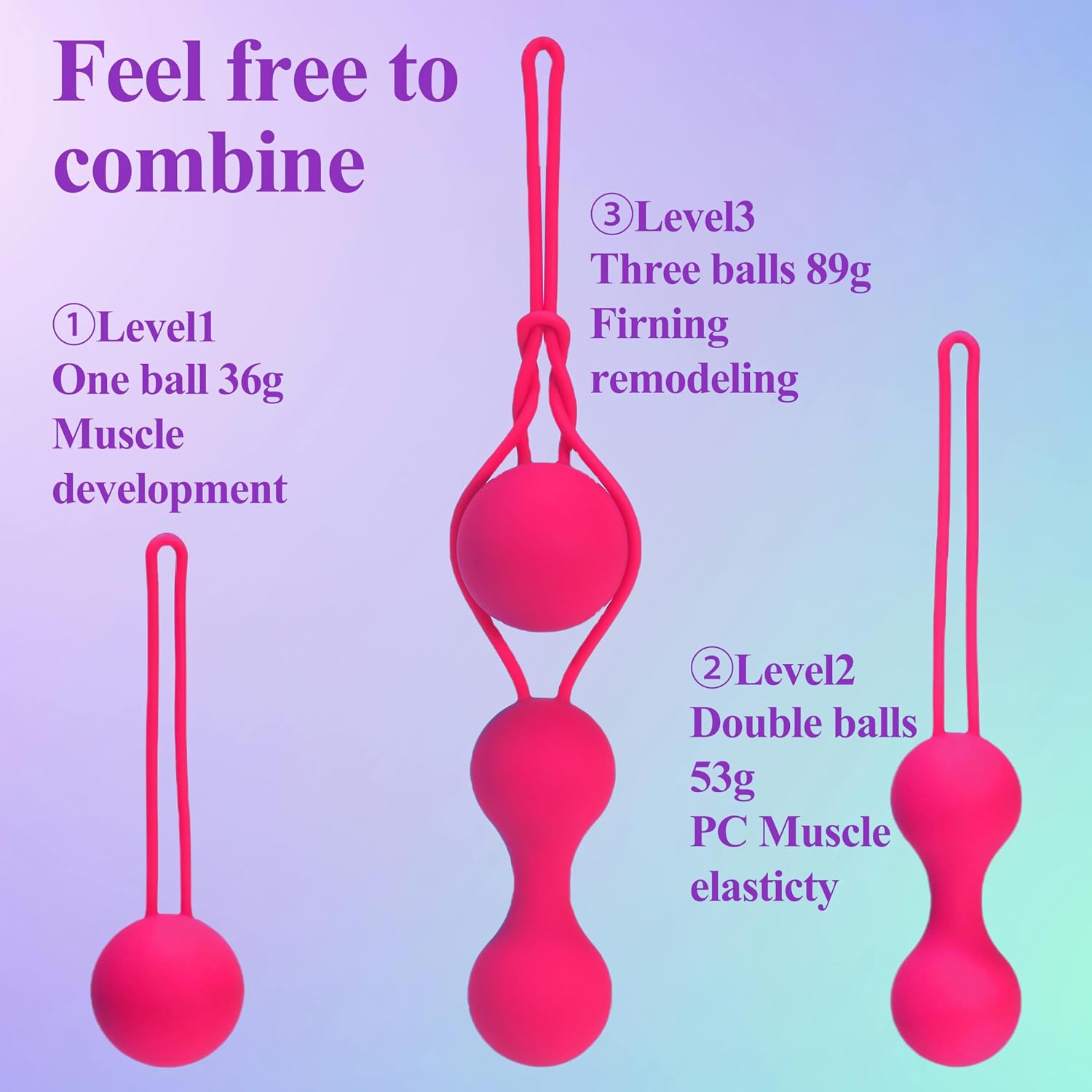 3 pcs Set KE-Gel Ball Weight Massager for Women Beginner Pelvic Floor Muscles Trainer Ben Wall Ball Massage Weight Exercise for Tightening (Rose Red)