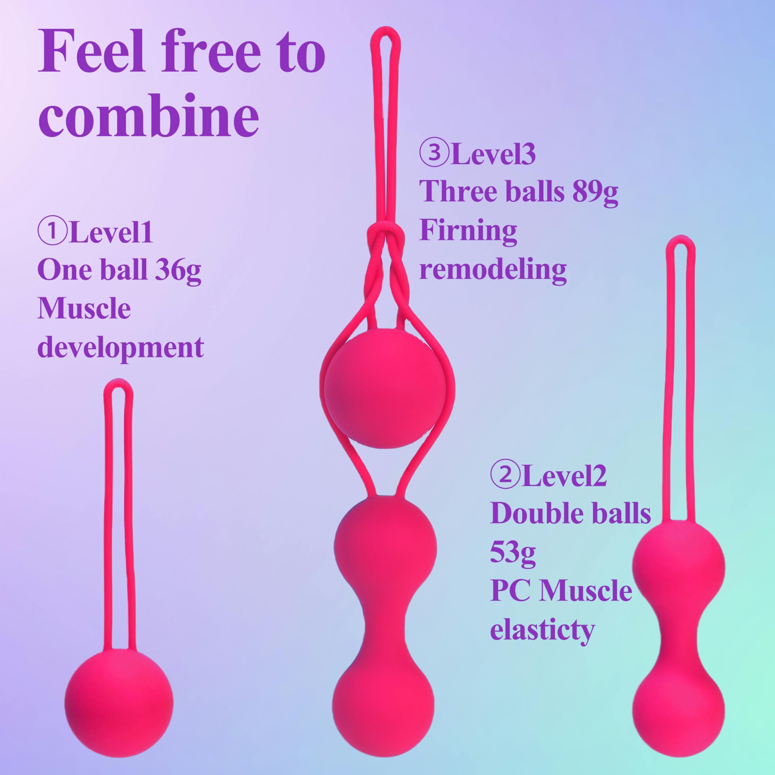 KE-Gel - Set di 3 palline massaggianti per donne, principianti, per muscoli del pavimento pelvico, per allenare i muscoli del pavimento pelvico, per esercizi di rafforzamento (rosso rosa)