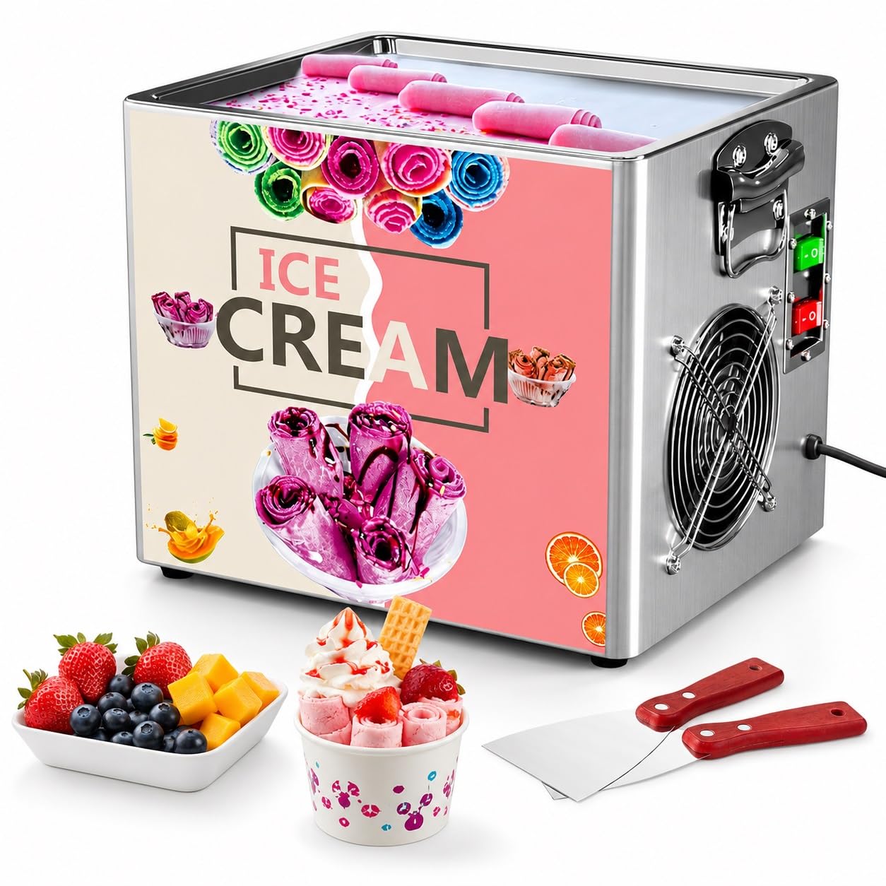 VZXATYOP Electric Stir-Fried Yogurt Maker, Ice Cream Roll Machine