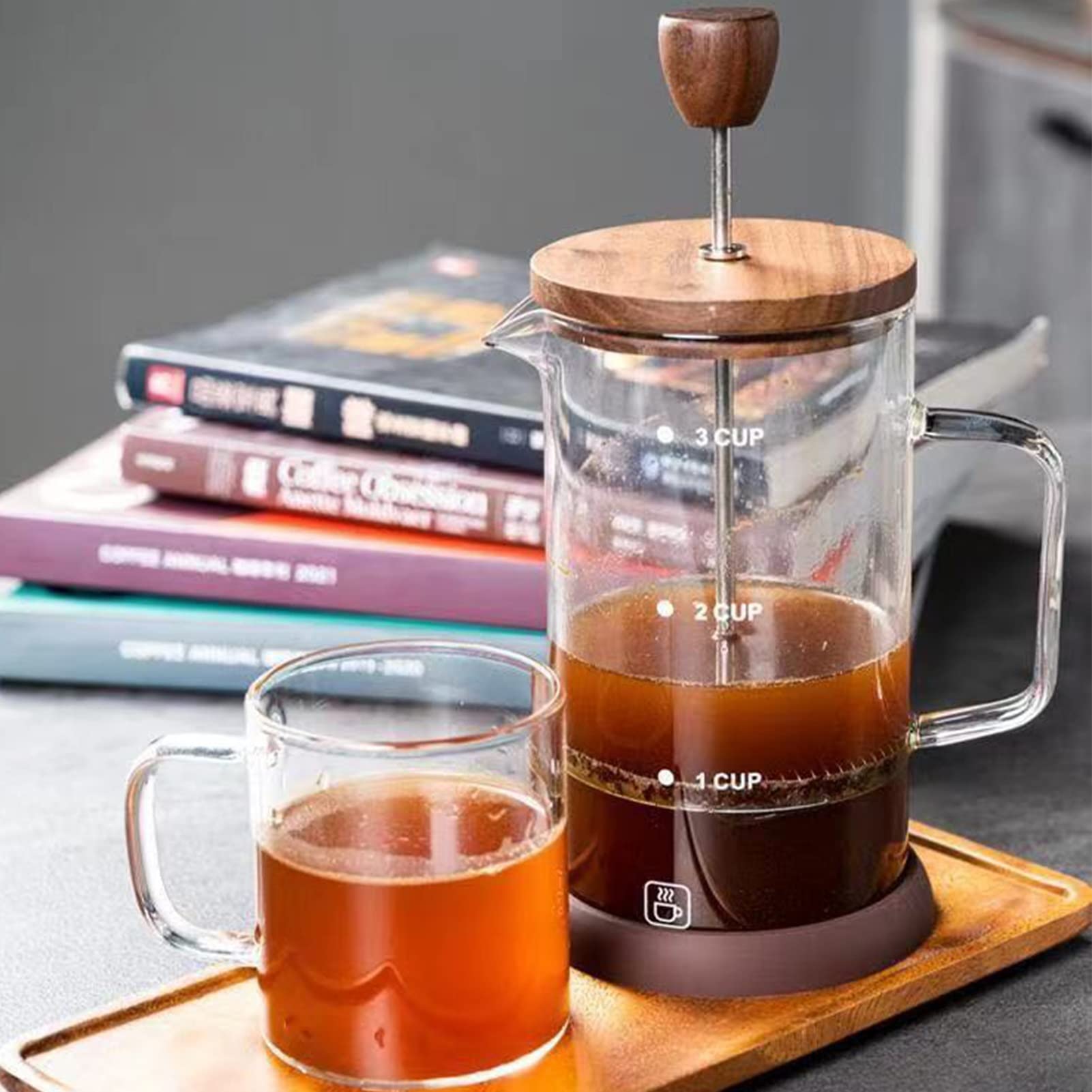 Cafetera Émbolo, Vidrio De Borosilicato 304 De Acero Inoxidable Transparente Cafetera Francesa Tetera Con Filtro De 3 Niveles, Resistente Al Calor Duradera, Para Camping Regalos De Viaje, Fácil De Li