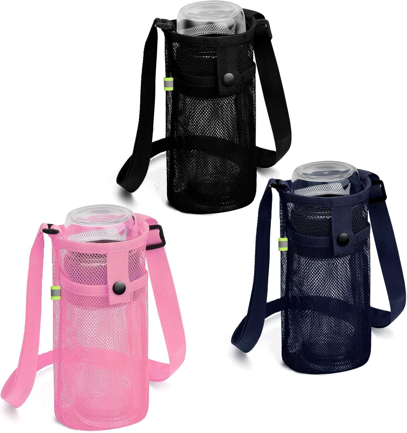3Pcs Extra Large Water Bottle Carrier with Strap Crossbody Water Bottle Holder Water Bottle Sling Portable Water Bottle Sleeve with Pocket for Hiking, Gym, Travel(Black/Navy/Pink)