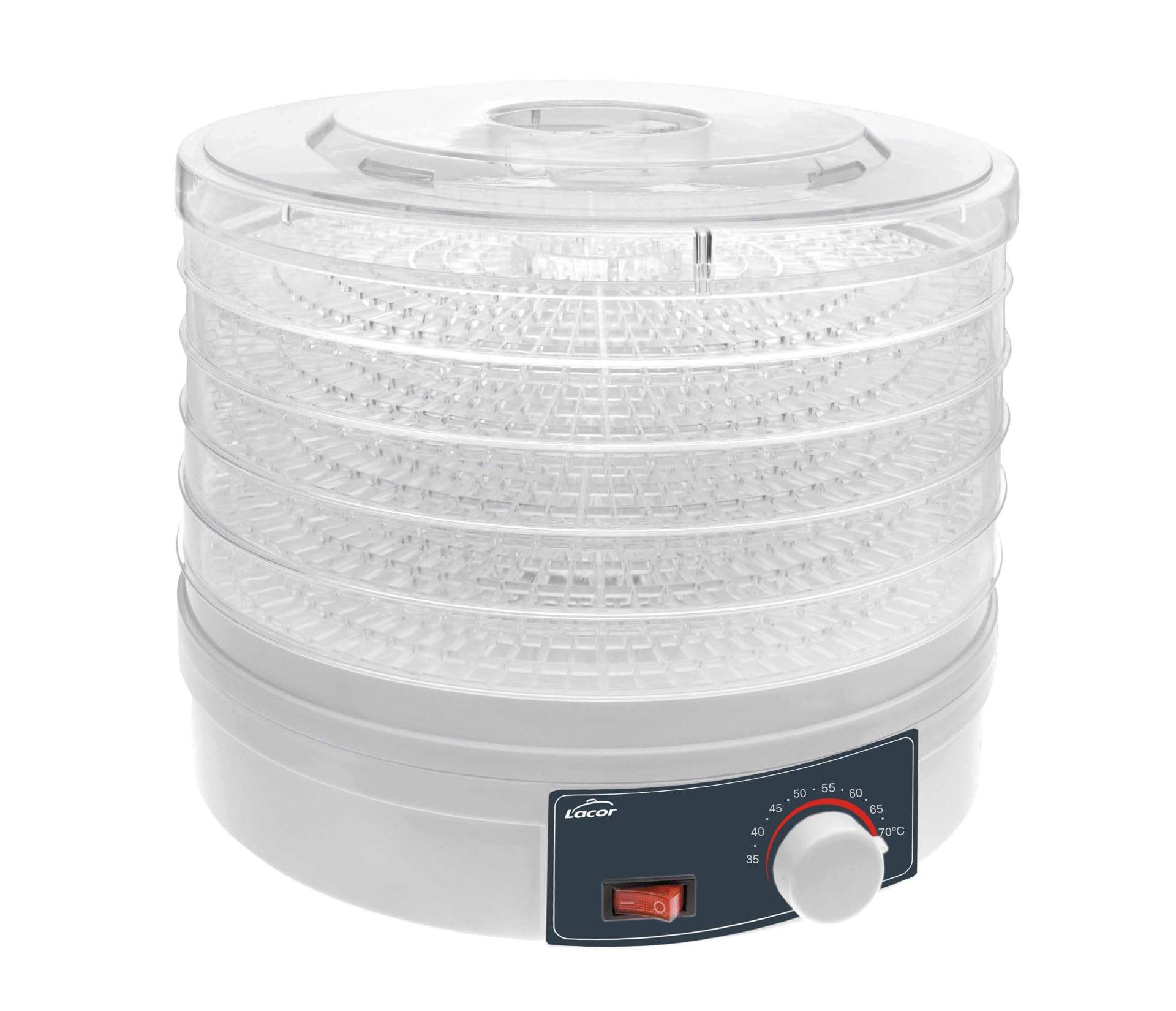 Lacor Suszarka do żywności, suszarka do owoców, 5 regulowanych przegródek, regulowana temperatura, moc: 245 W, 13,5 l, tworzywo sztuczne, biały, plastik spożywczy, 32 x 27 cm