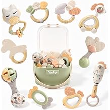 Baby Rattles, Baby Toys 0-6 Months, Teething Toys 3-6 Months, 10-Pack | Newborn Toys with Storage Box, Infant Toys 0-6 Months for Grasping, Neutral Baby Shower Gift for Boy Girl