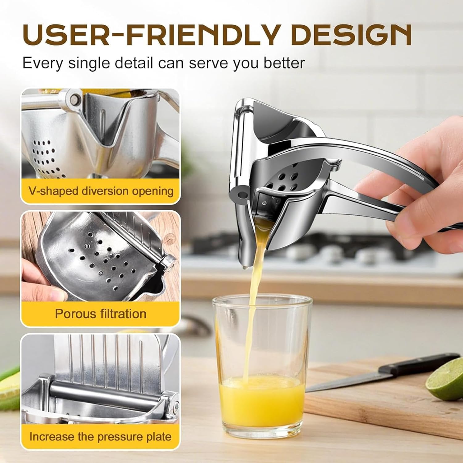 2026 New Heavy-Duty Aluminum Alloy Citrus Juicer - Handheld Fruit Squeezer with Ergonomic Grip for Effortless Juice Extraction - Easy Clean Manual Press for Lemons, Oranges, Limes (Silver)