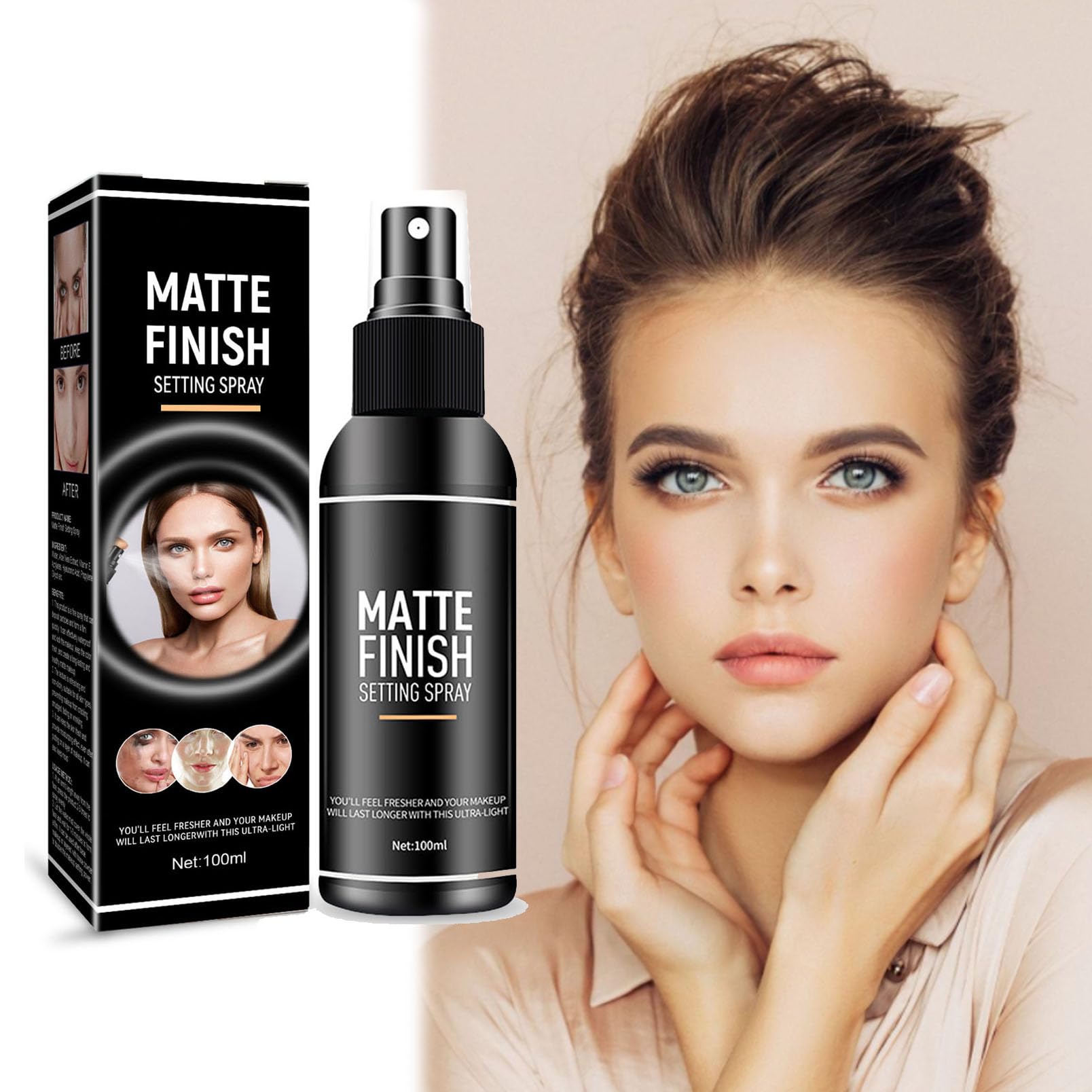 Make-Up Spray Fijador de Acabado Mate,Fijador De Maquillaje Spray,Spray Fijador de Maquillaje Hidratante,Spray Fijador Para Maquillaje Facial,Hidratante Duradero,Resistente Al Sudor,Impermeable,100ML