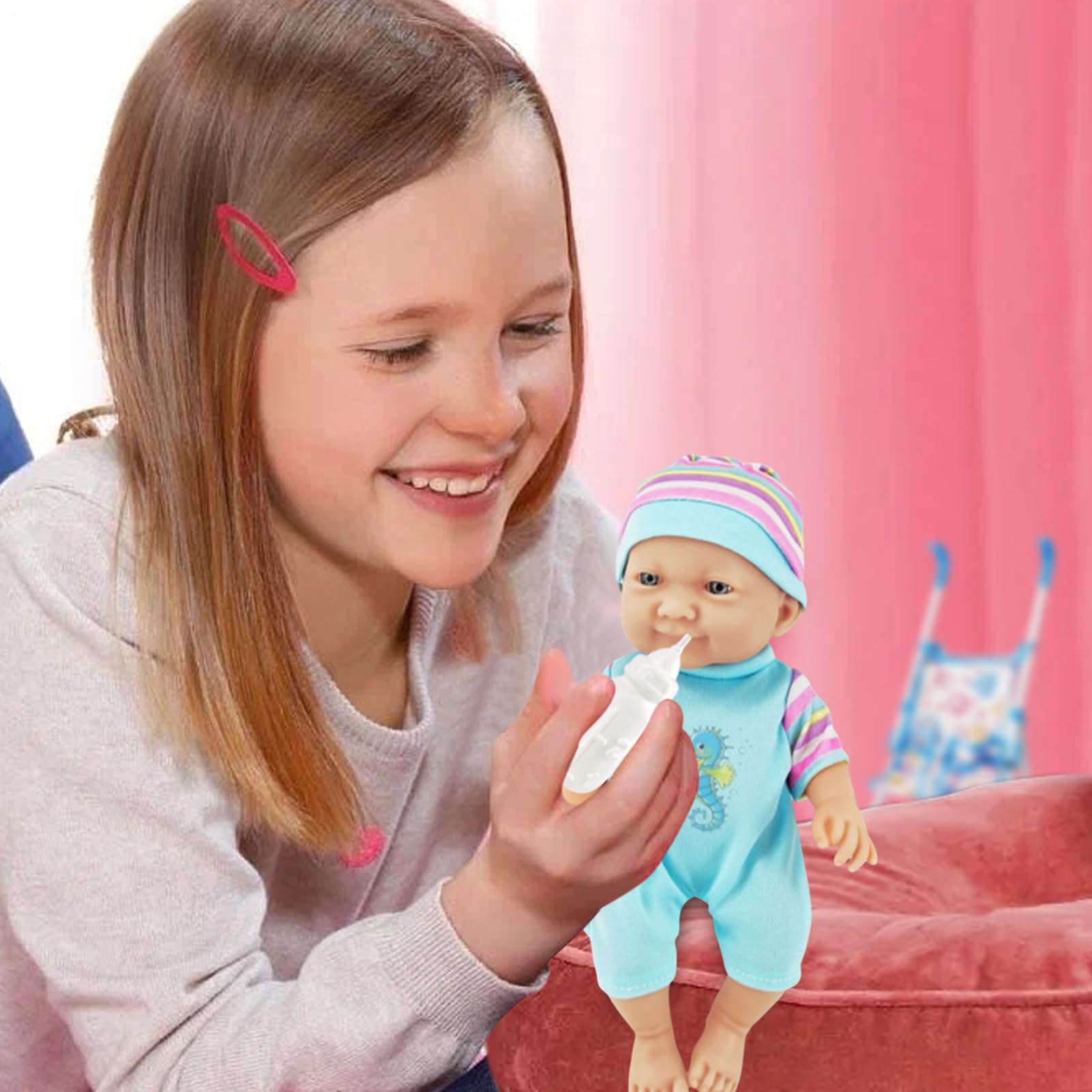 Modello leggero per passeggino per bambole - per carrozzina giocattolo | Passeggino pieghevole - Set di giocattoli per con capezzoli per bottiglia di per simulazione di neonato