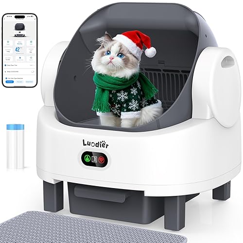 Self Cleaning Litter Box, Open-Top Large Automatic Cat Litter Box for Multiple Cats with Multiple Safety Sensor,APP Control, Odor-Free, Includes 1 Trash Bags 1 Litter Mat