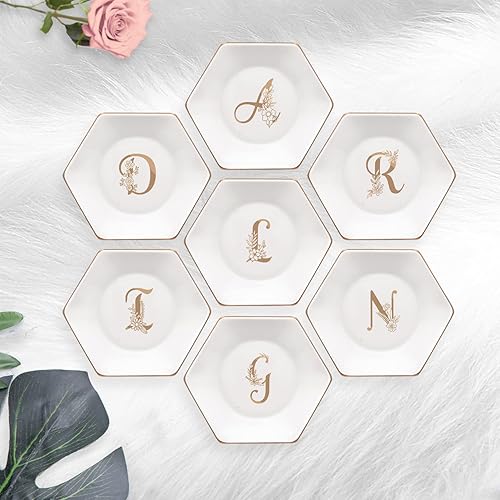 Miniatura 6 de CARAKNOTS Bandeja de joyería, regalos de Navidad, plato con anillo en X con monograma floral dorado, regalos personalizados para mujeres, plato de