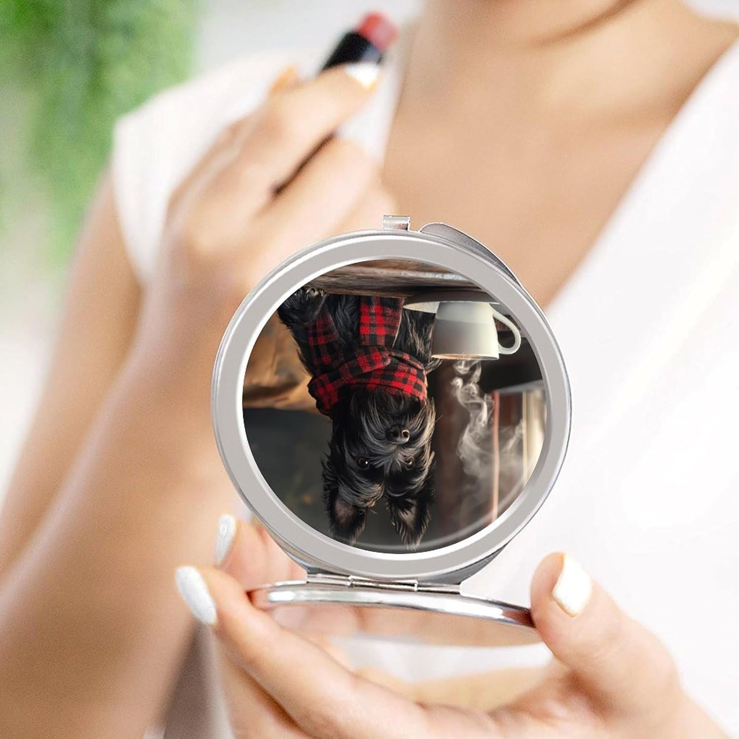 Cute Scottish Terrier Dog Compact Makeup Mirror Mini Foldable Cosmetic Mirror Portable Travel Mirror for Purse Pocket