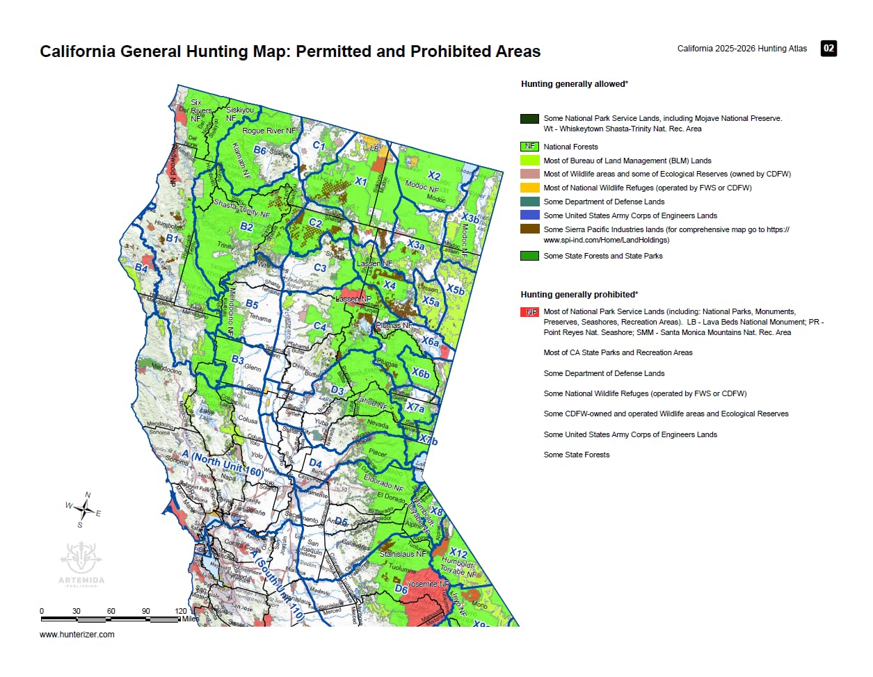 Ultimate California Hunting Guide: Atlas with Detailed Maps, Season Dates, Rules for Hunting Deer, Bear, Ducks, Geese, Turkey, Dove and More, 2025-2026 Season, by Hunterizer      Staple Bound – July 1, 2025