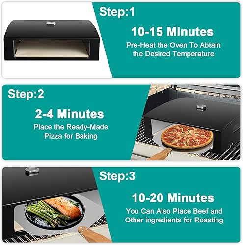 Miniatura 6 de Horno de pizza de cara abierta para parrilla, parrilla portátil con parte superior plana para pizza con piedra para pizza, cáscara de pizza y