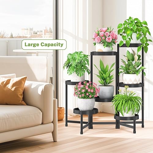 Miniatura 7 de iDavosic.ly Soporte plegable de 7 niveles para plantas para interiores y exteriores con bandeja de plástico, estante de esquina escalonada para
