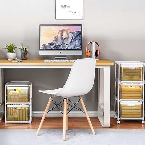 Miniatura 5 de Organizador de almacenamiento de 3 cajones, cajones de plástico, cajones de almacenamiento apilables, contenedores de almacenamiento con ruedas,