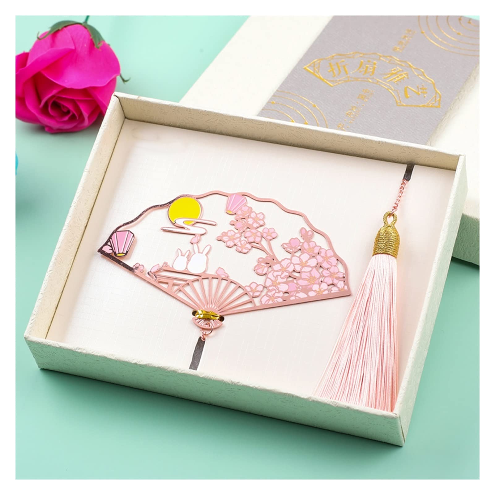 Signet Paigne en métal Bookmark Boîte-Cadeau Creux Pendentif Tassel Chinois Style Chinois Student Cadeau Day Day de l'enseignant for Enseignant Signets (Color : 5)